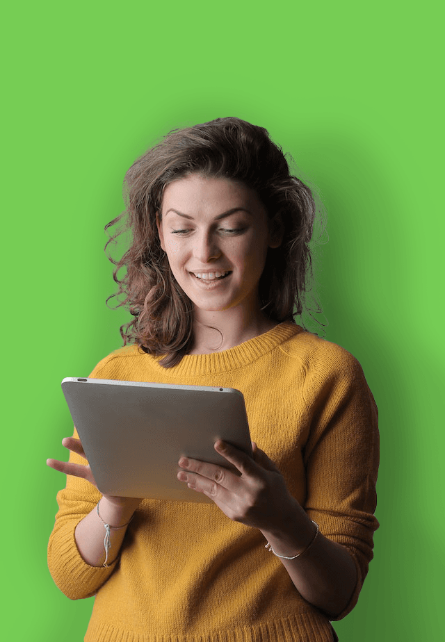 smiling woman with tablet